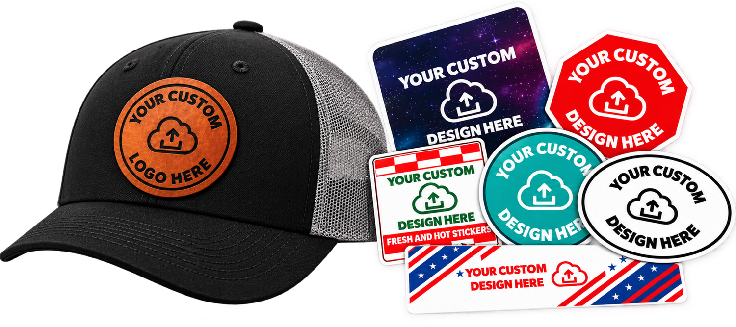 Custom printed hat and stickers
