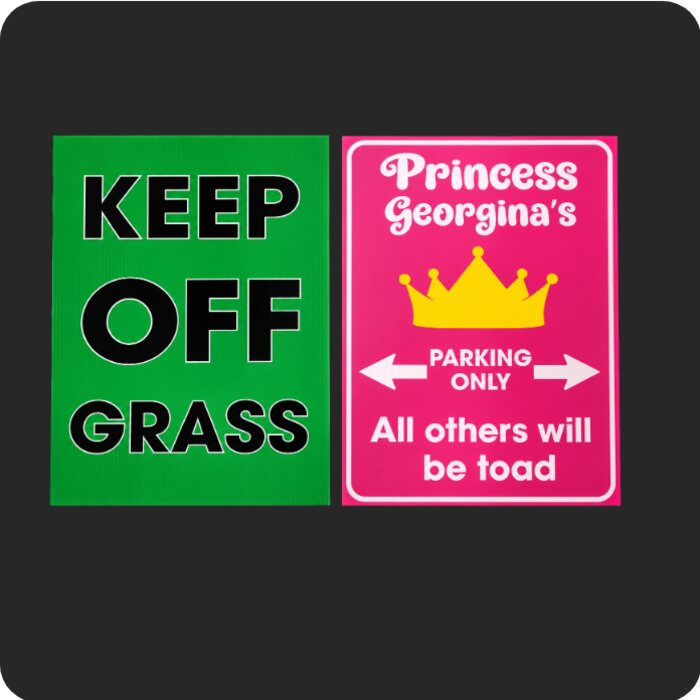 Custom printed Keep Off Grass and parking signs