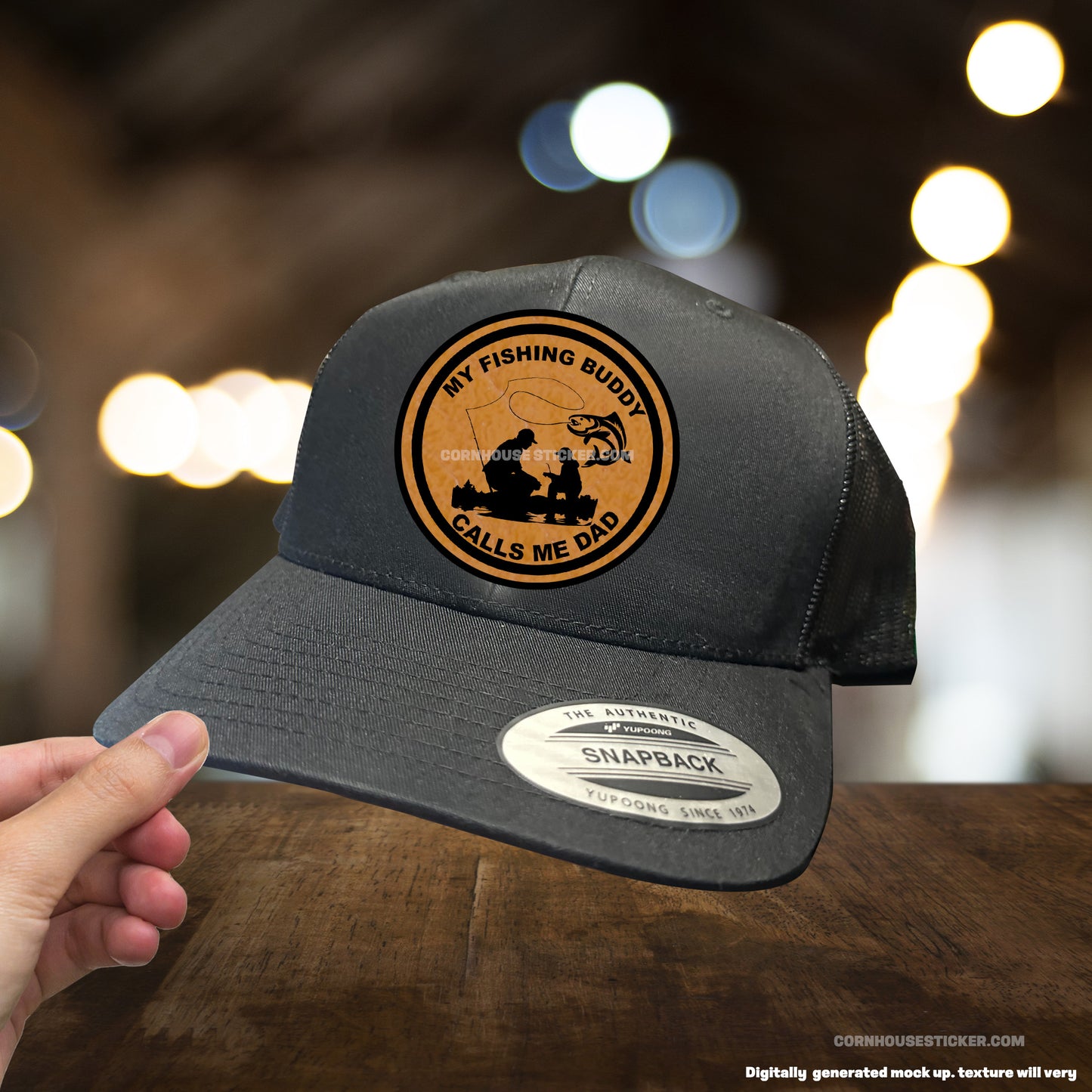 My Fishing buddy calls me dad Leather Patch hat