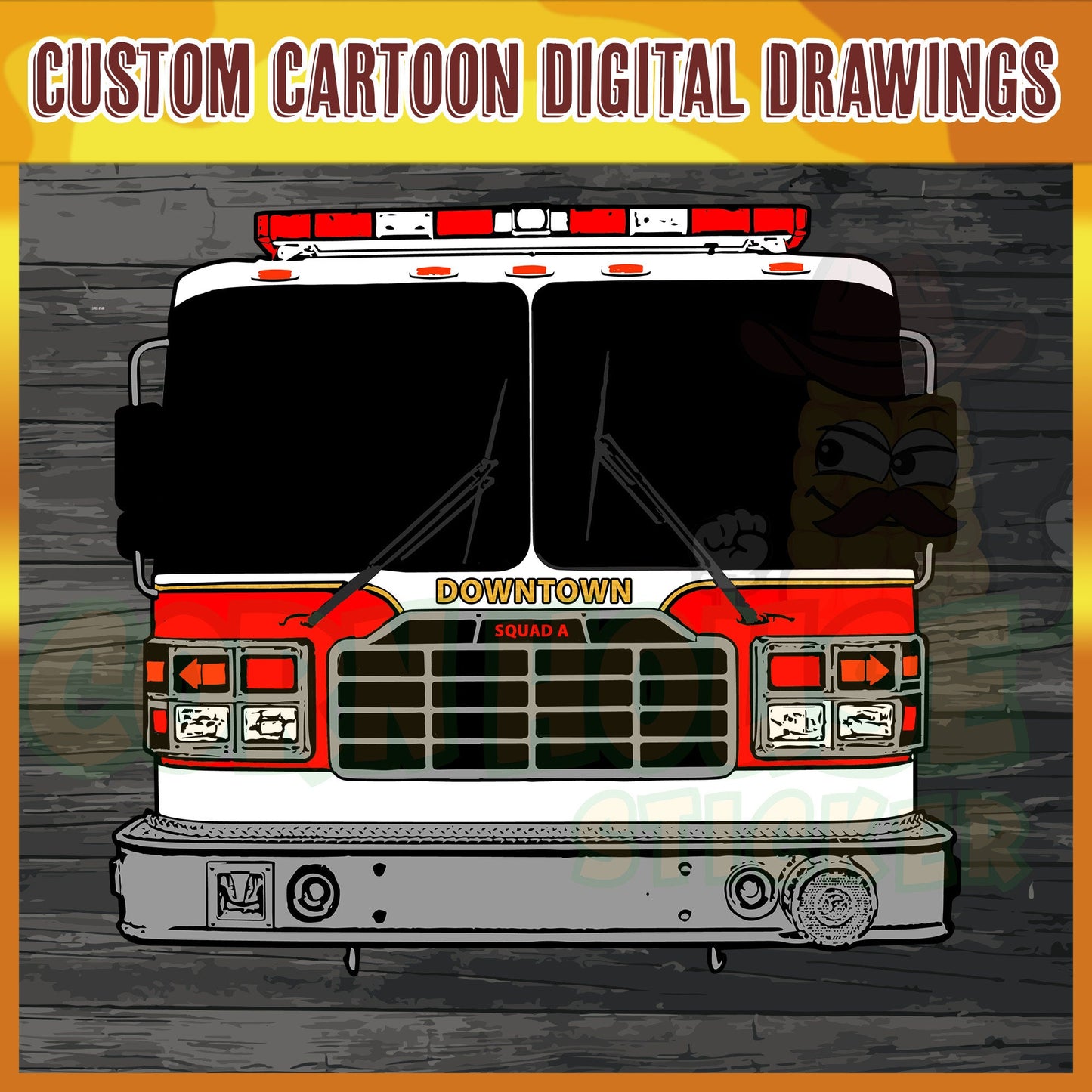 Cartoon Fire apparatus or Emergency response vehicles.